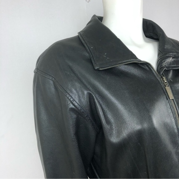 Kenneth Cole Reaction Leather Coat in Black Soft Leather with Belt feminine Sz M - Picture 8 of 12
